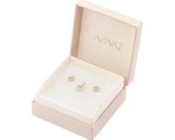 Zawieszka i kolczyki z żółtego złota z diamentami - komplet - 0,01 ct - próba 375