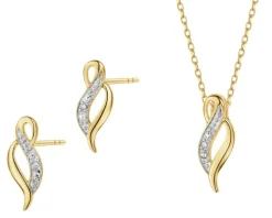 Zawieszka i kolczyki z żółtego złota z diamentami - komplet - 0,01 ct - próba 375