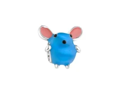 Zawieszka srebrna beads dla dziecka z emalią - myszka