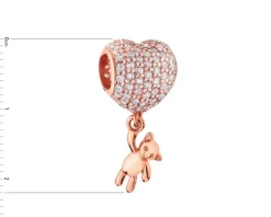 Zawieszka srebrna beads z cyrkoniami - miś, serce