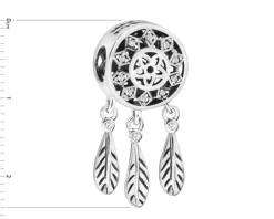 Zawieszka srebrna beads z cyrkoniami - łapacz snów