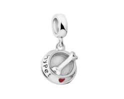 Zawieszka srebrna beads z emalią - miska, kość, pies