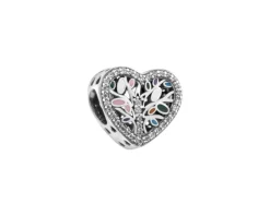 Zawieszka srebrna beads z cyrkoniami i emalią - kwiaty, ptak