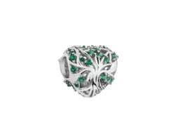 Zawieszka srebrna beads z cyrkoniami - serce, drzewo