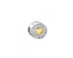 Zawieszka srebrna beads z cyrkonią i emalią - żaba, serce