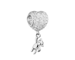 Zawieszka srebrna beads z cyrkoniami - serce, miś