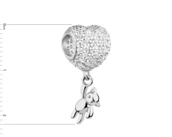 Zawieszka srebrna beads z cyrkoniami - serce, miś
