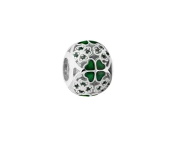 Zawieszka srebrna beads z cyrkoniami i emalią - koniczyna