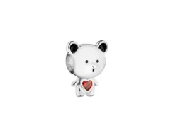 Zawieszka srebrna beads z cyrkonią i emalią - miś, serce