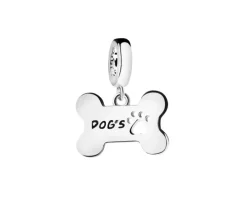 Zawieszka srebrna beads z emalią - kość, łapka, pies