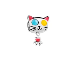 Zawieszka srebrna beads z emalią - kot