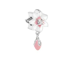 Zawieszka srebrna beads z cyrkoniami i emalią - kwiat