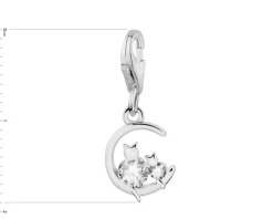 Zawieszka srebrna charms z cyrkoniami - koty, Księżyc