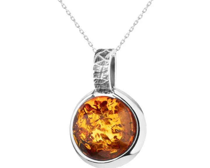Zawieszka srebrna z bursztynem