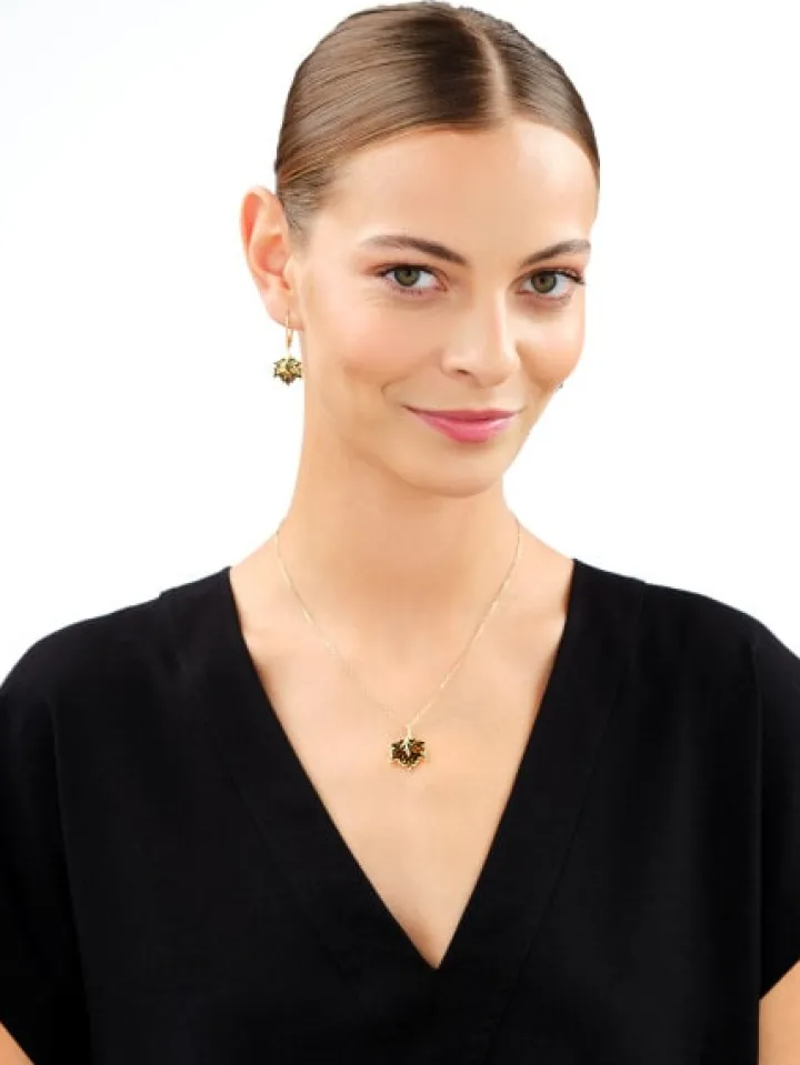 Zawieszka srebrna z bursztynem - liść