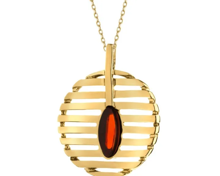 Zawieszka srebrna z bursztynem - koło