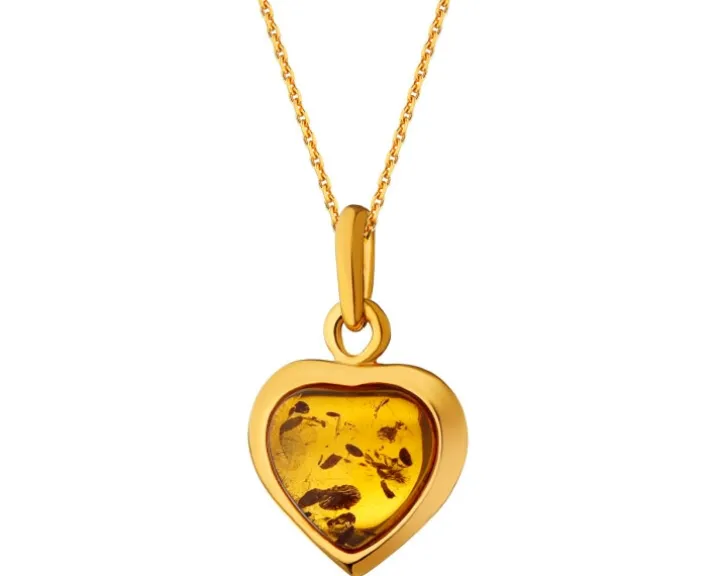 Zawieszka srebrna z bursztynem - serce