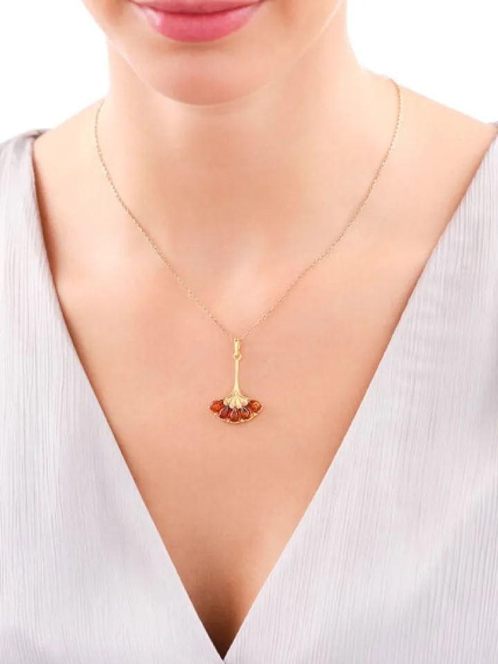 Zawieszka srebrna z bursztynem - wachlarz