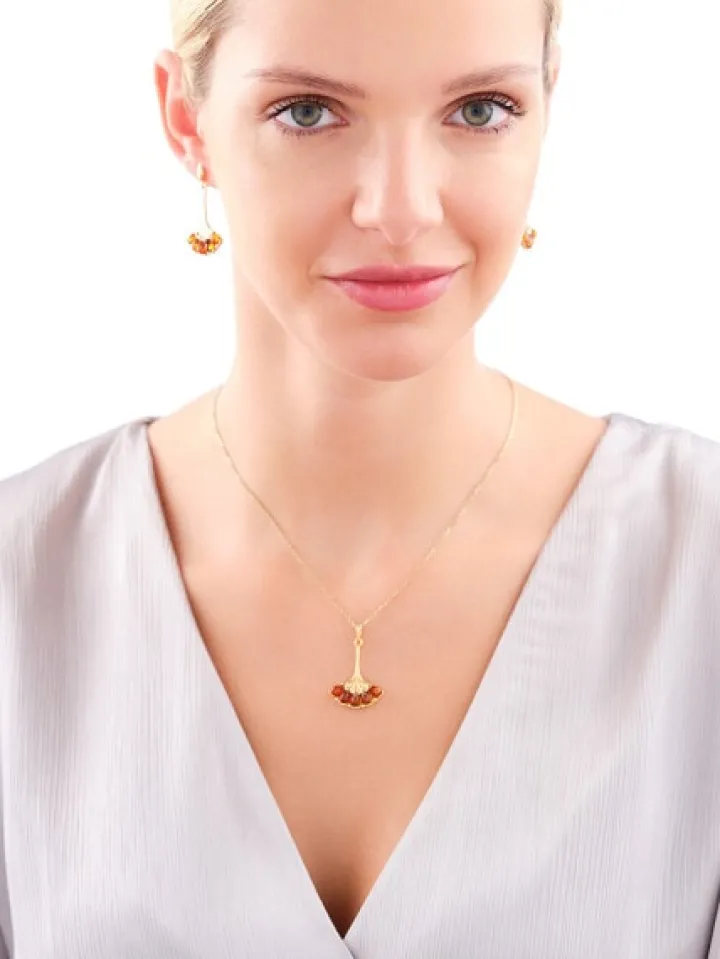 Zawieszka srebrna z bursztynem - wachlarz