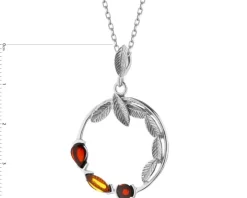 Zawieszka srebrna z bursztynem - liście, koło