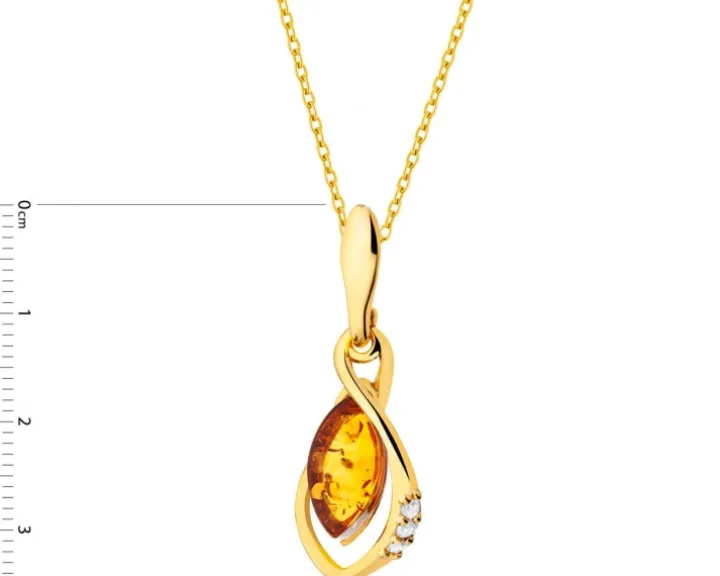 Zawieszka srebrna z bursztynem i cyrkoniami