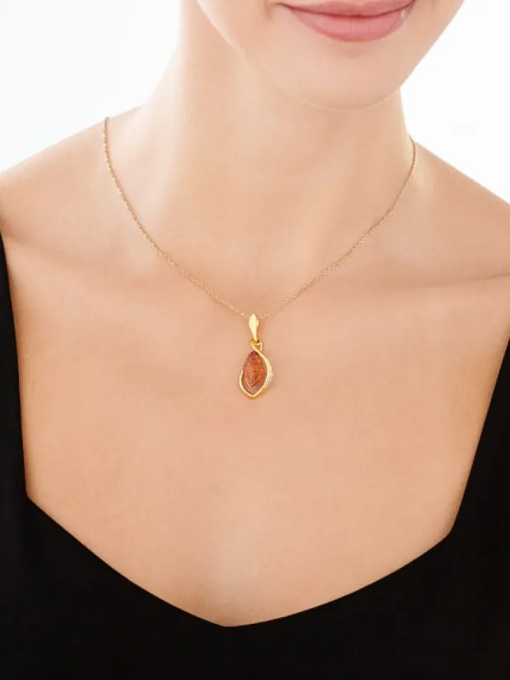 Zawieszka srebrna z bursztynem i cyrkoniami