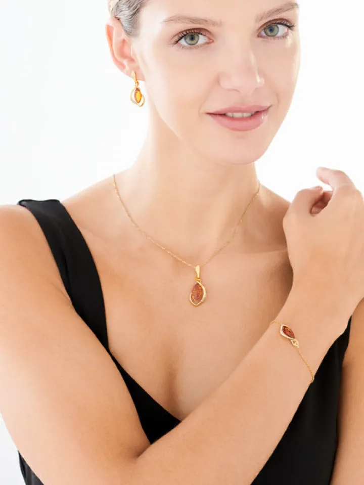 Zawieszka srebrna z bursztynem i cyrkoniami