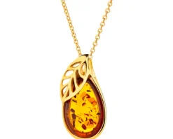 Zawieszka srebrna z bursztynem - liść