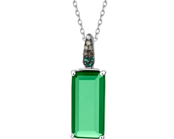 Zawieszka srebrna z cyrkoniami i szlifowanym szkłem