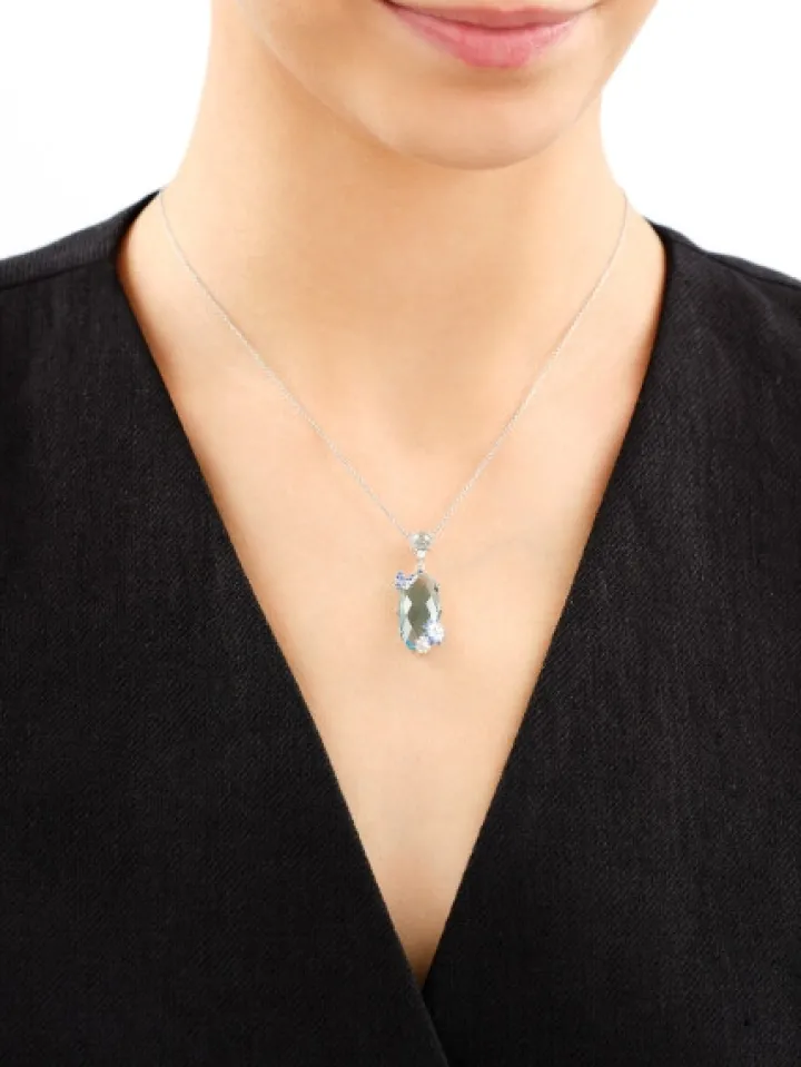 Zawieszka srebrna z cyrkoniami, szlifowanym szkłem i emalią - motyl, kwiaty