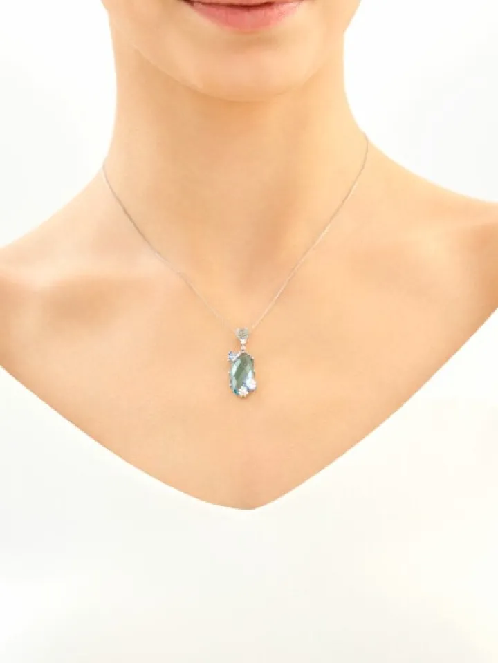 Zawieszka srebrna z cyrkoniami, szlifowanym szkłem i emalią - motyl, kwiaty