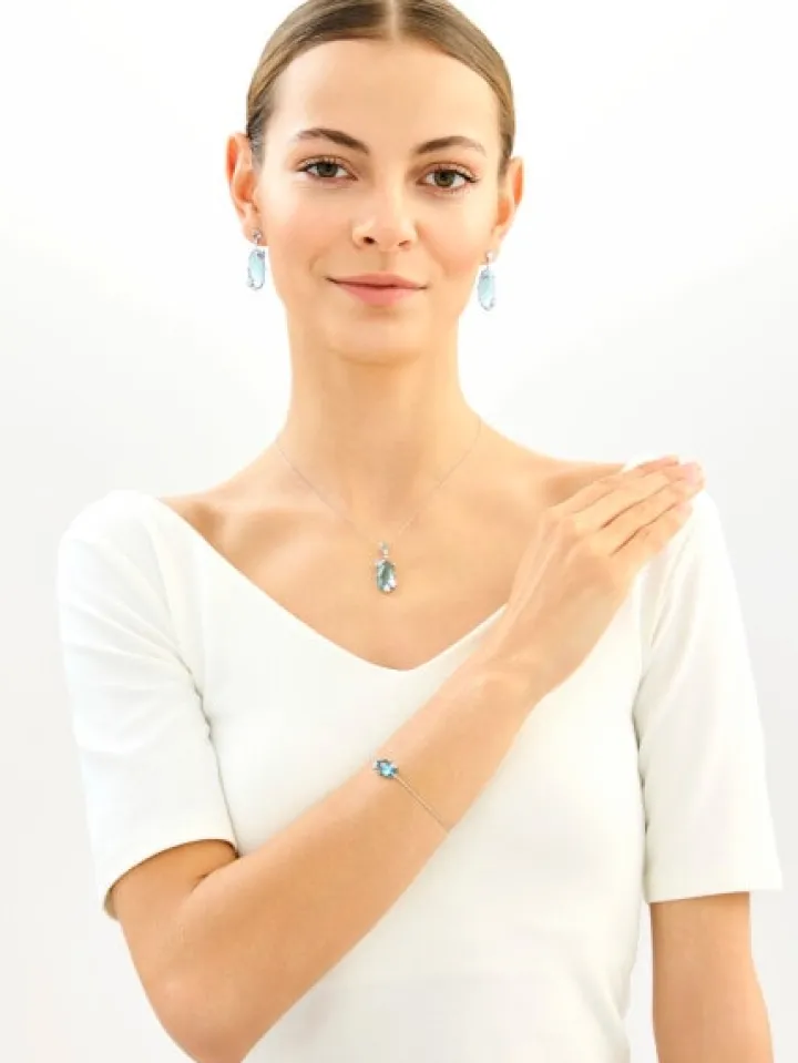 Zawieszka srebrna z cyrkoniami, szlifowanym szkłem i emalią - motyl, kwiaty