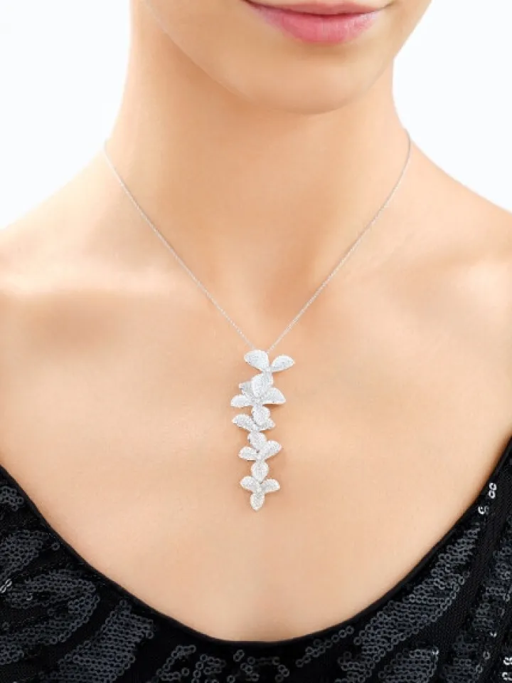 Zawieszka srebrna z cyrkoniami - kwiaty, liście