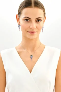 Zawieszka srebrna z cyrkoniami - kwiaty