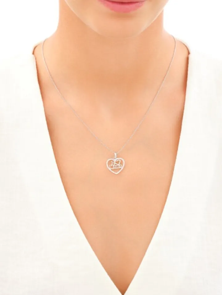Zawieszka srebrna z cyrkoniami - mama, serce