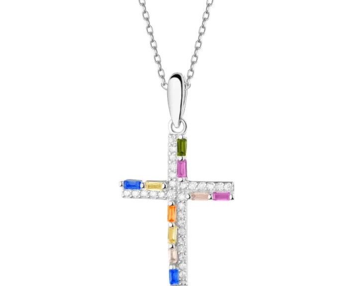 Zawieszka srebrna z cyrkoniami - krzyż