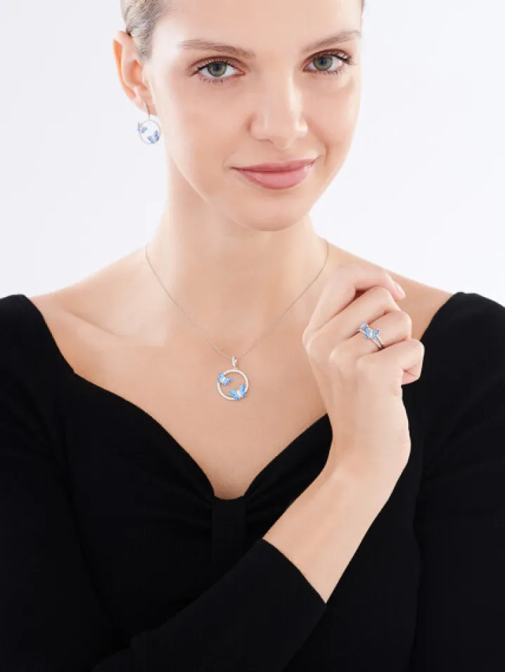 Zawieszka srebrna z cyrkoniami - motyle, koło