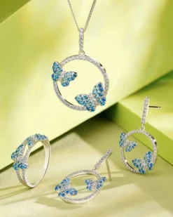 Zawieszka srebrna z cyrkoniami - motyle, koło