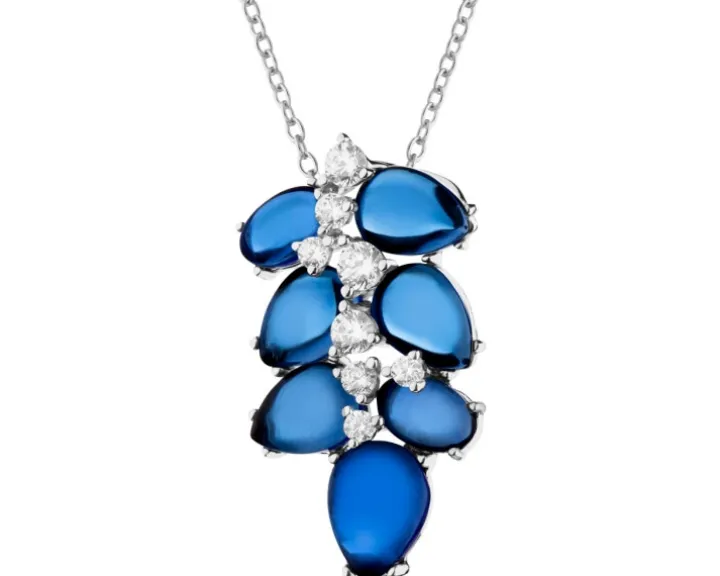 Zawieszka srebrna z cyrkoniami i szlifowanym szkłem - liście