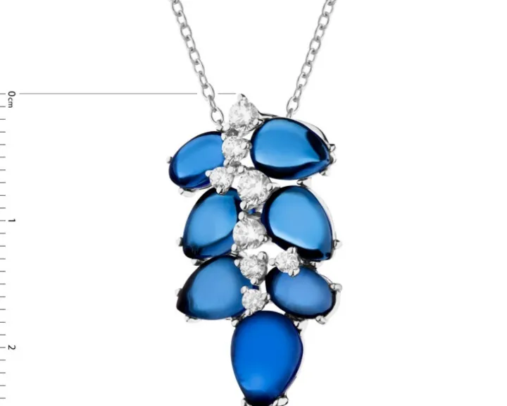 Zawieszka srebrna z cyrkoniami i szlifowanym szkłem - liście