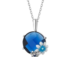 Zawieszka srebrna z cyrkonią, szlifowanym szkłem i emalią - kwiaty