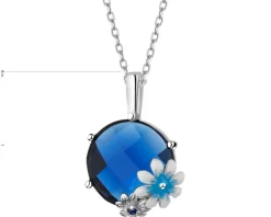 Zawieszka srebrna z cyrkonią, szlifowanym szkłem i emalią - kwiaty