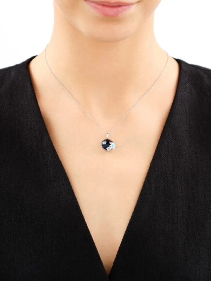 Zawieszka srebrna z cyrkonią, szlifowanym szkłem i emalią - kwiaty