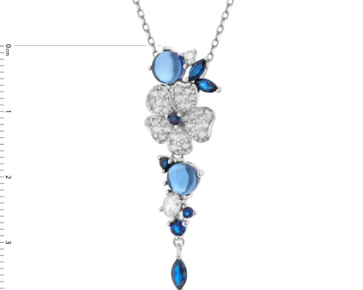 Zawieszka srebrna z cyrkoniami i szlifowanym szkłem - kwiat