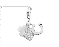 Zawieszka srebrna z cyrkoniami charms - serce, koniczyna, podkowa