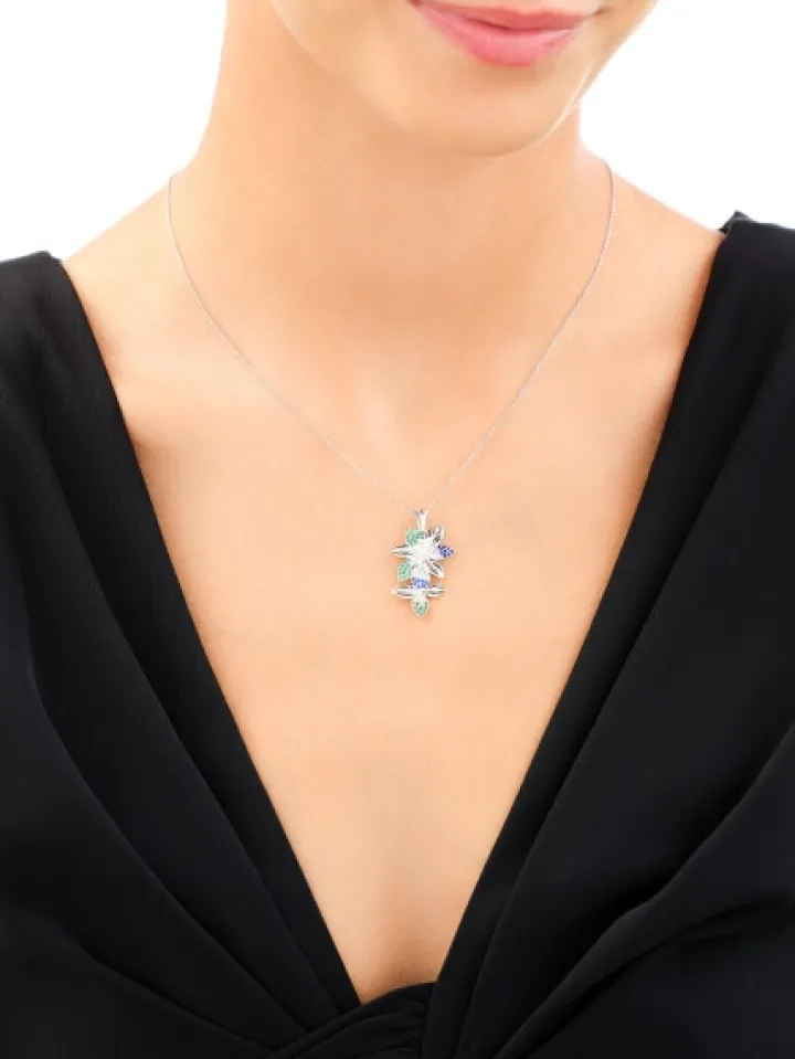 Zawieszka srebrna z cyrkoniami - kwiat, liście