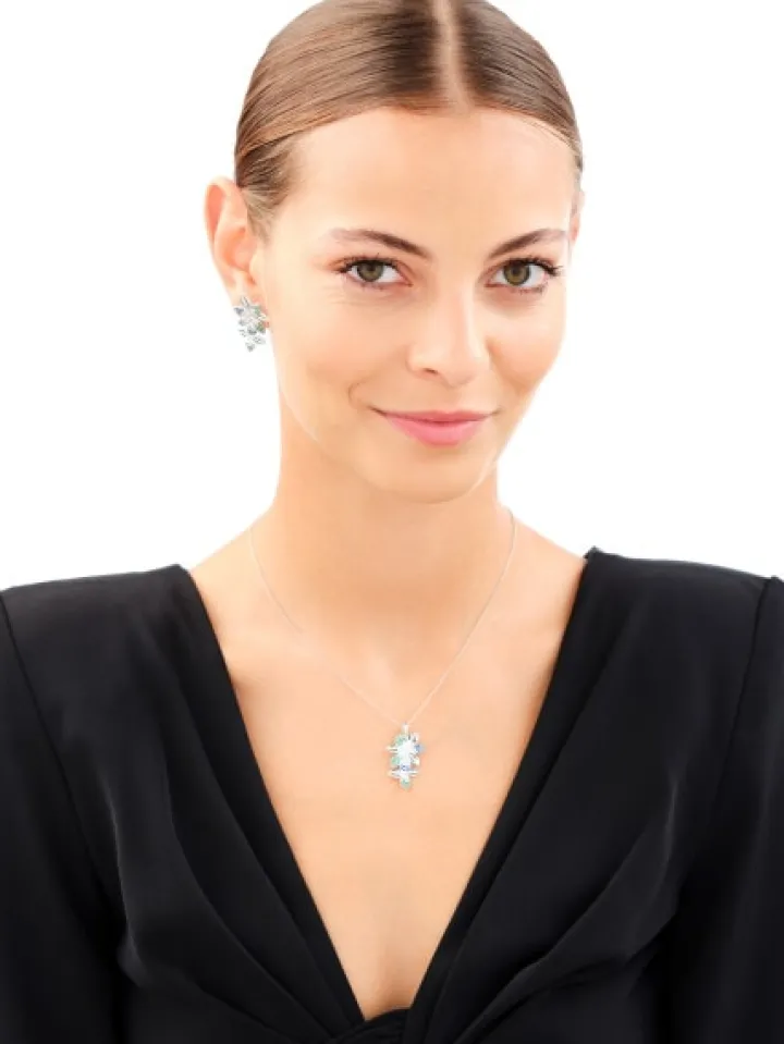 Zawieszka srebrna z cyrkoniami - kwiat, liście