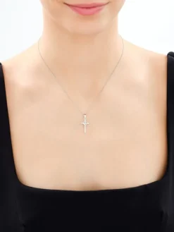 Zawieszka srebrna z cyrkoniami - krzyż, serce