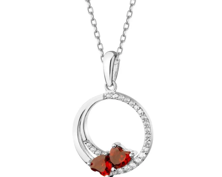 Zawieszka srebrna z cyrkoniami - koło, serca