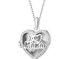Zawieszka srebrna z cyrkoniami - puzderko - mama, serce